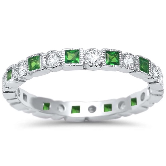 Sterling Silver Emerald Stackable Eternity Ring